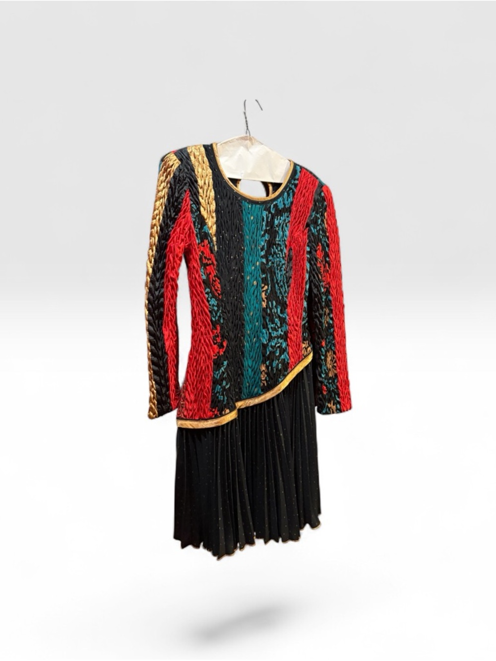 Jeanne Marc collector pleated artwear dress multicolor metallic midi USA M